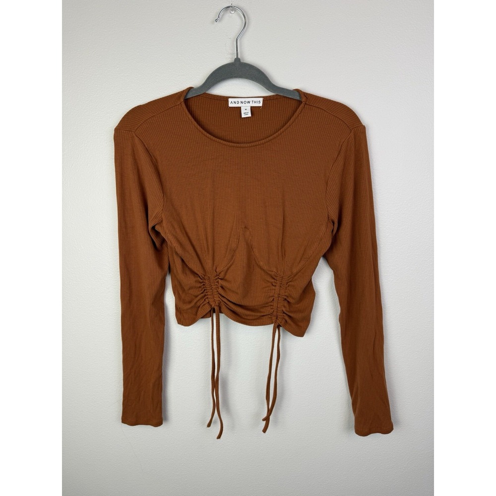 And Now This Womens Burnt Orange Crop Top  Long Sleeves‎ Blouse Sz M